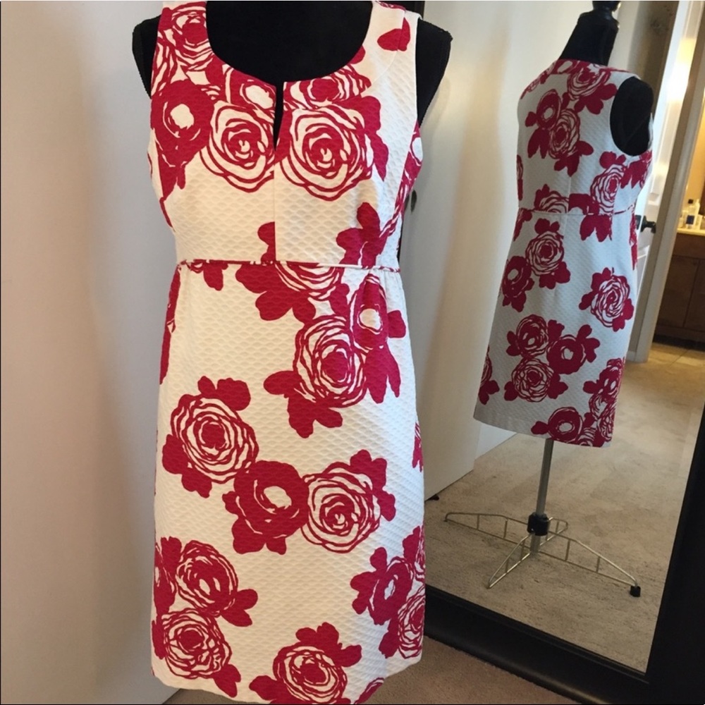 Ann Taylor White and Pink Floral Print Dress